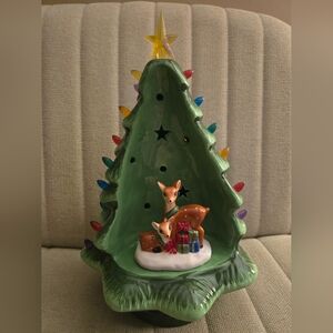 Mr. Christmas Nostalgic Christmas Tree 16” Green Decoration LED Retro Deer